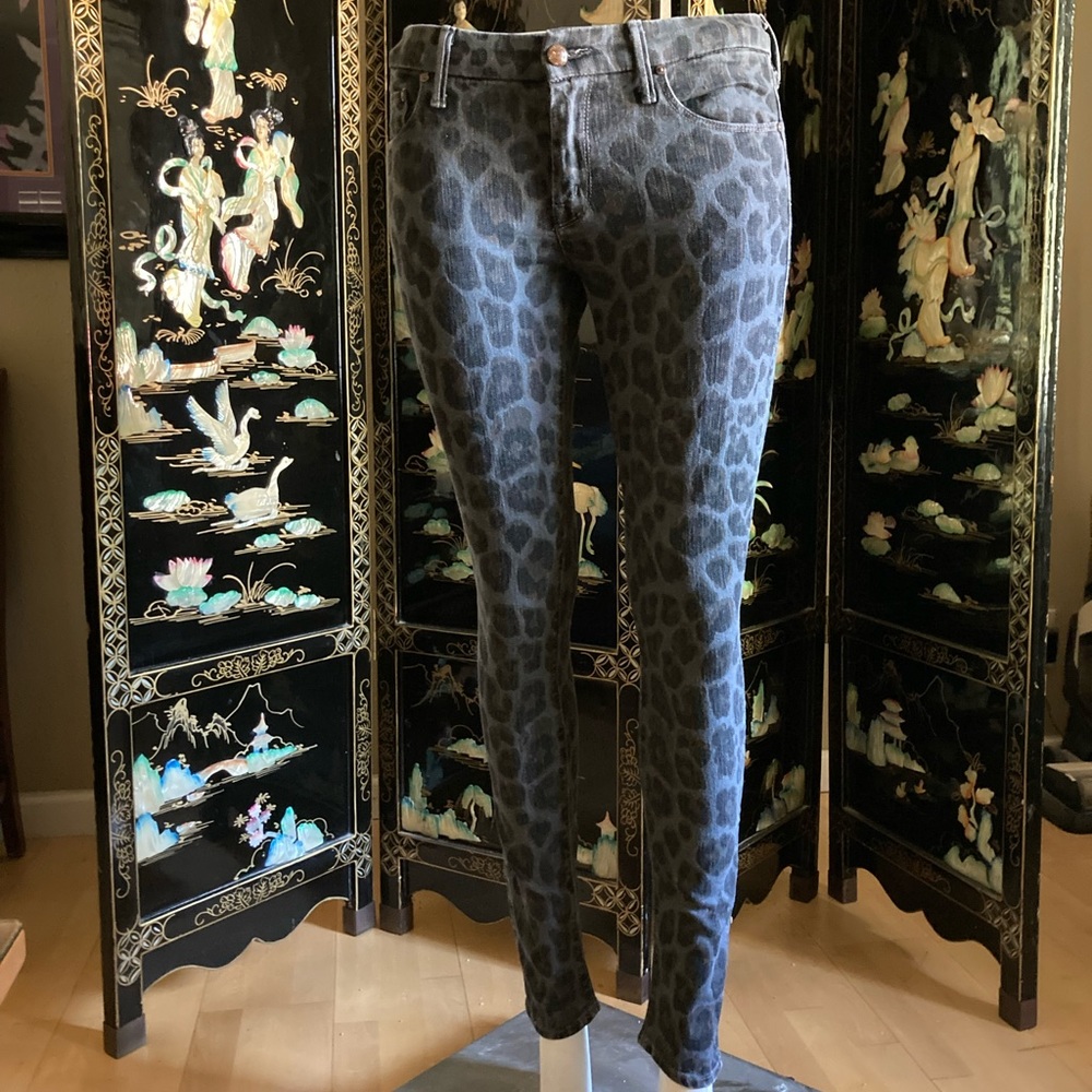 Mother The looker leopard print black jeans 28 punk pants pin up stretch s/m